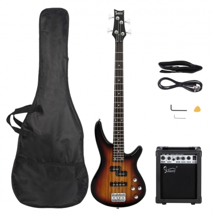 Glarry GIB Bass Guitar Full Size 4 String Burlywood Black Glarry GIB Bass Guitar Full Size 4 String Burlywood Black