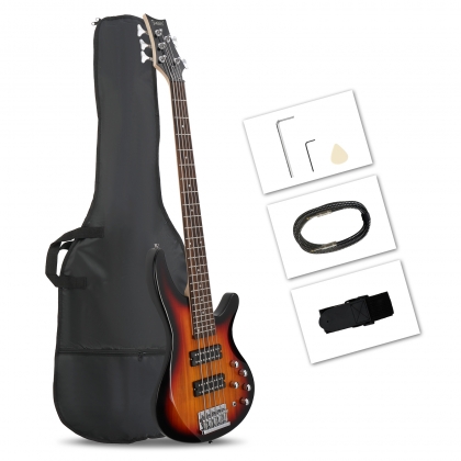 Glarry GIB 5 String Bass Guitar Full Size HH Pickup Black Burlywood Sunset Glarrymusic
