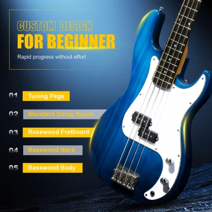 Glarry GP Electric Bass Guitar w/20W Amplifier Black Blue Burlywood Red Sunset White Yellow
