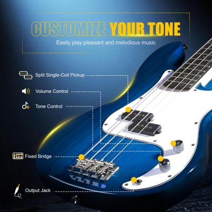 Glarry GP Electric Bass Guitar w/20W Amplifier Black Blue Burlywood Red Sunset White Yellow