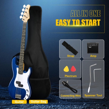 Glarry GP Electric Bass Guitar w/20W Amplifier Black Blue Burlywood Red Sunset White Yellow