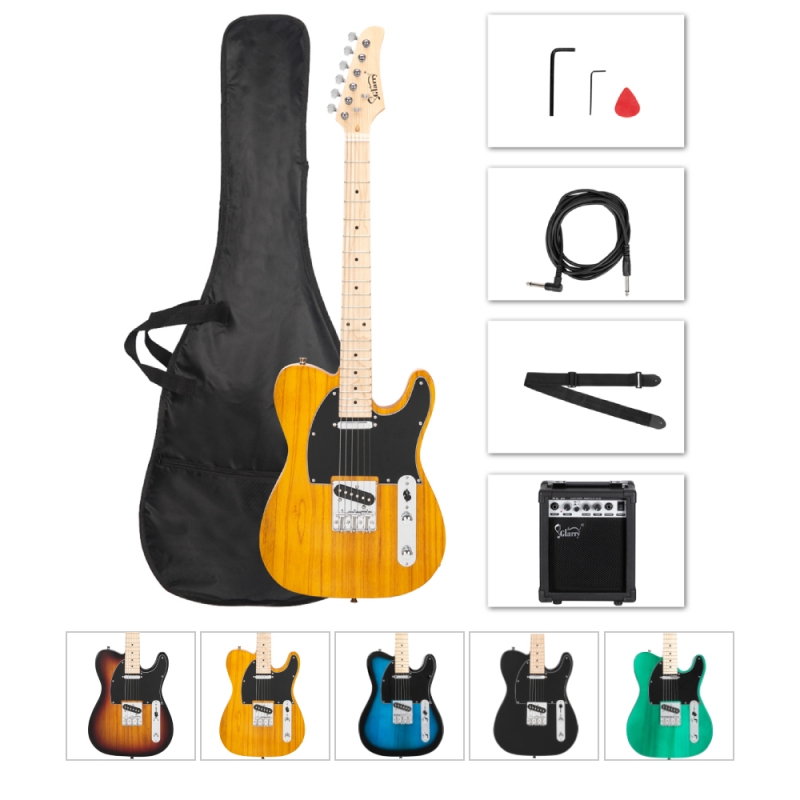 Glarry GTL Maple Fingerboard Electric Guitar w/20W Amplifier Dark Blue Transparent Yellow Black Sunset Green