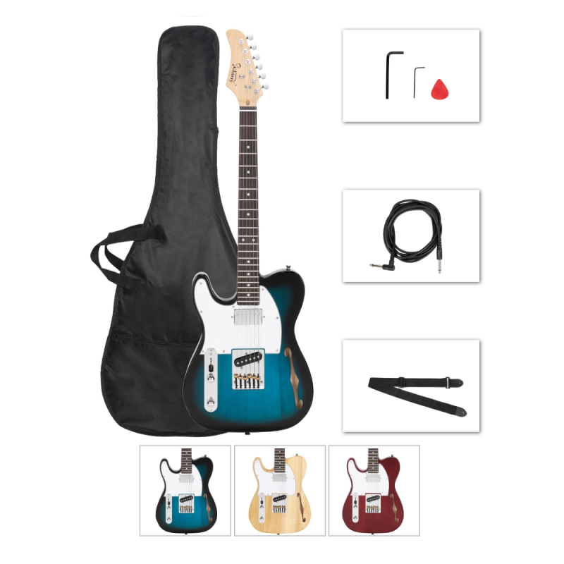 Glarry GTL Left Handed Semi-Hollow Electric Guitar HS Pickups Burlywood Blue Red