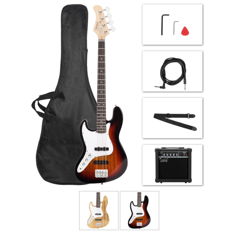 Glarry GJAZZ Left Handed Electric Bass Guitar w/ 20W Amplifier Burlywood Sunset
